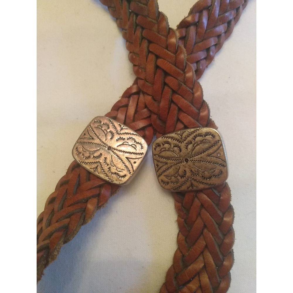 Ann Taylor Brown Leather Braided Belt, Decorative Metal Accents Size L Vintage - Picture 5 of 5